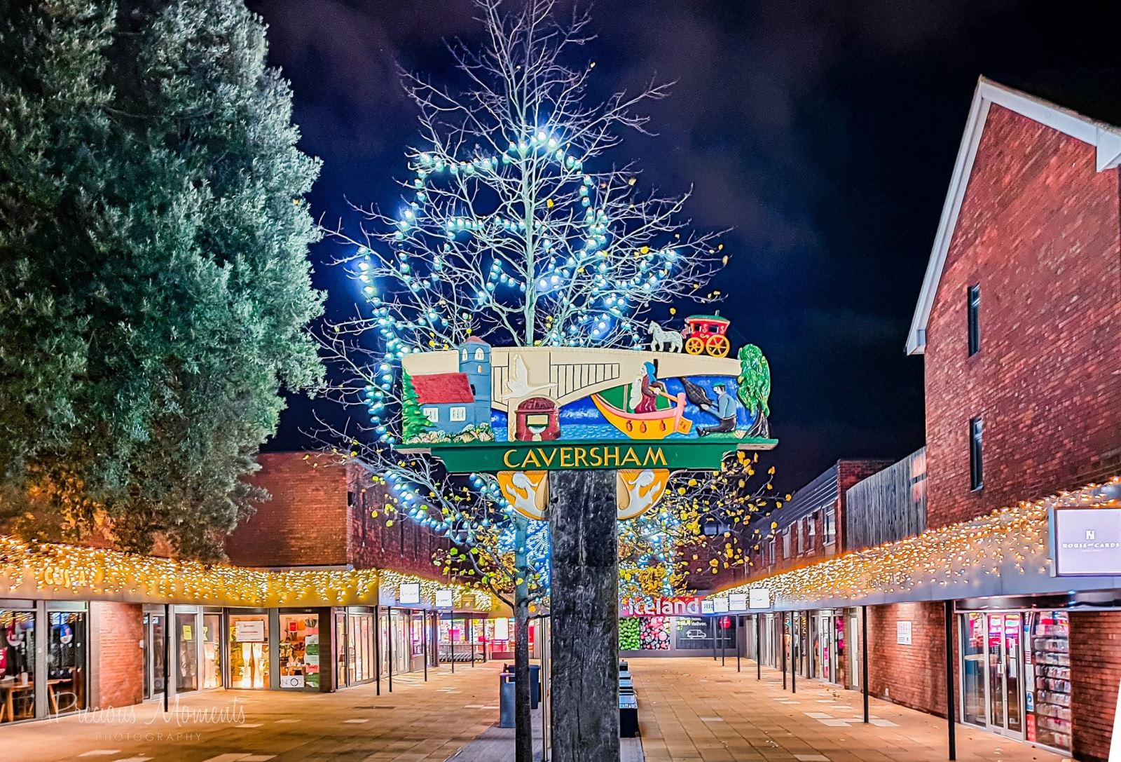 Caversham sign in lights