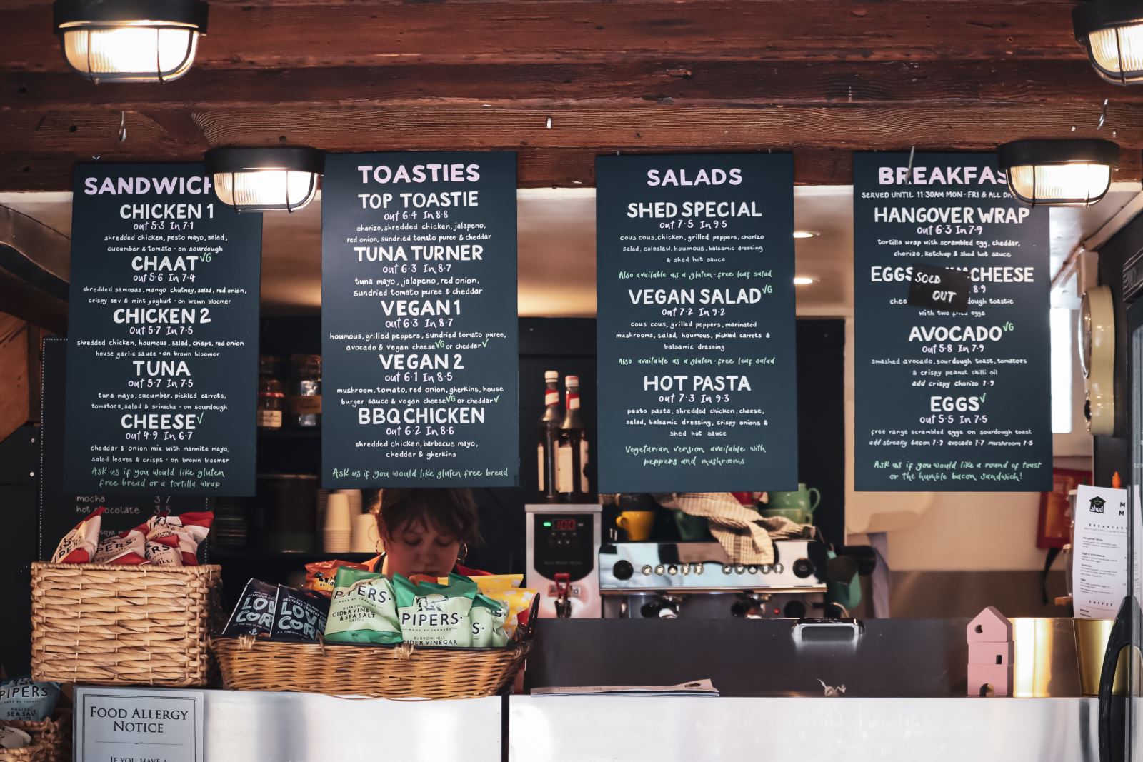 Cafe menus at shed