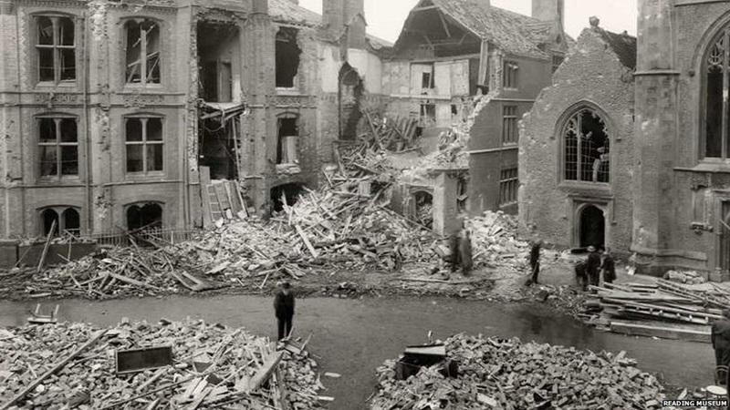 Black and white photo of bomb destruction