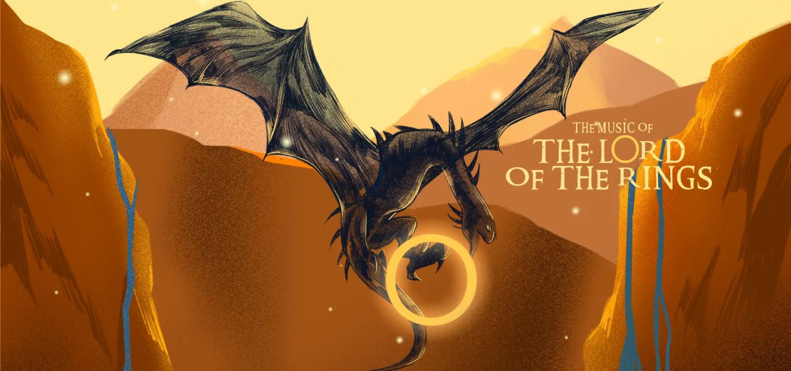 Drawing of a dragon with a large gold ring